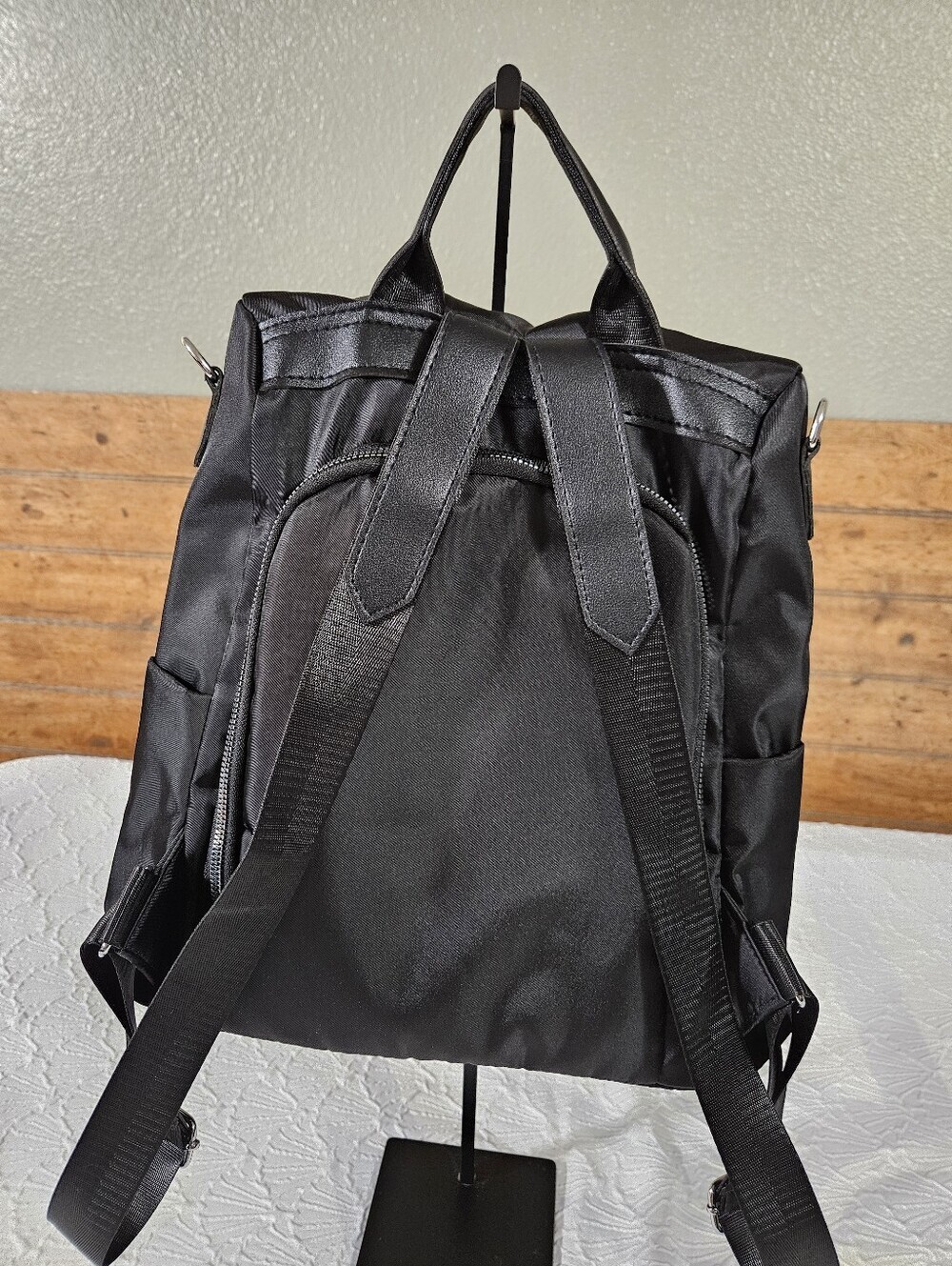 Amazon Women's Black Nylon Anti-theft Backpack with Silver Emblem - Picture 7 of 12